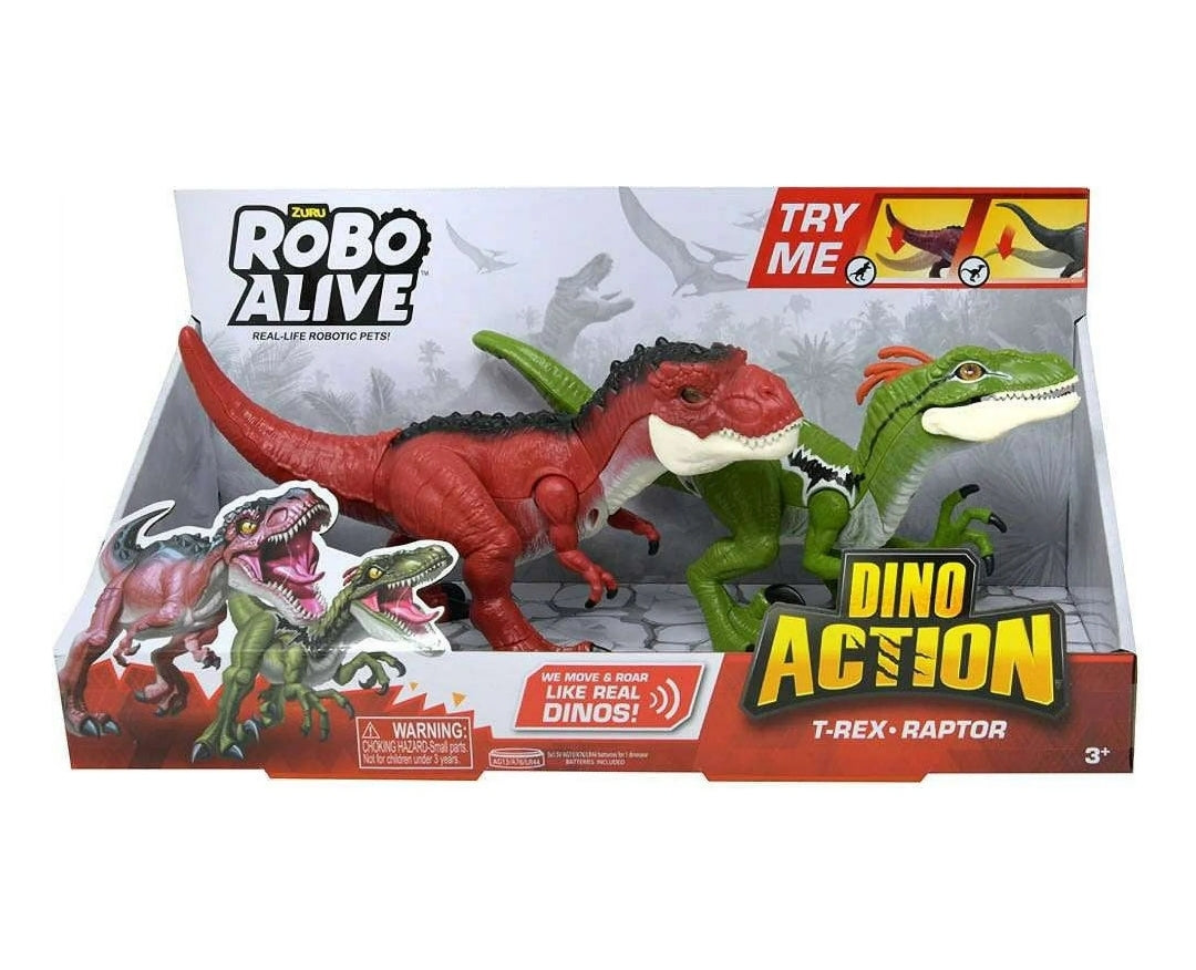 Robo Alive | Dino Action T-Rex and Raptor 2 Pack